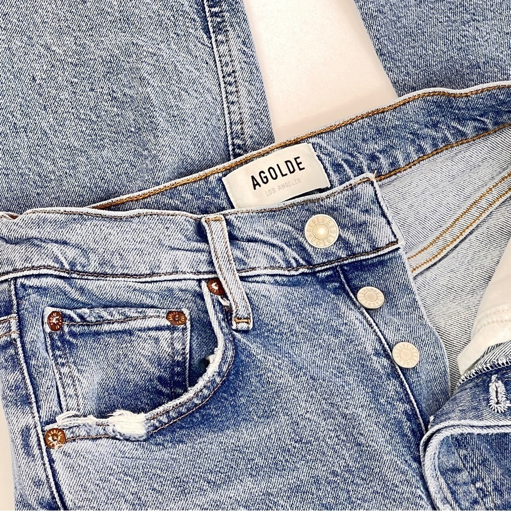 High Rise Button Fly Distressed Straight Jeans - Picture 8 of 16